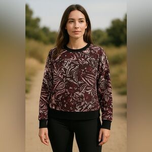 Joie Plum Floral Sweatshirt Women Sz M Thumbhole Cuff Athleisure Lounge Pullover